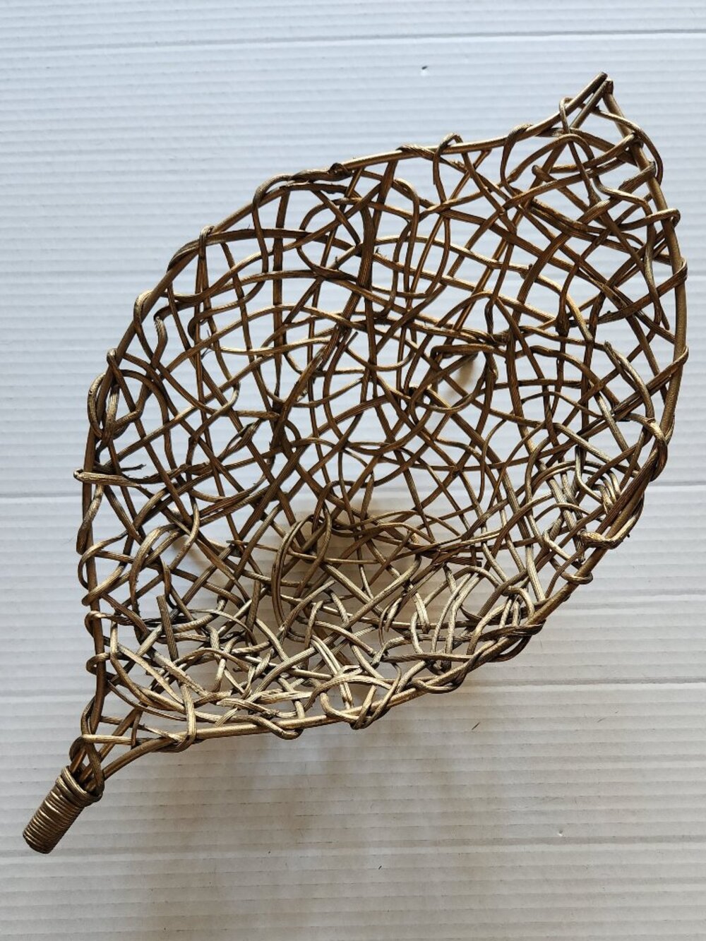 Vintage Leaf Shaped Twig Basket Woven Rattan Boho Centerpiece Bowl